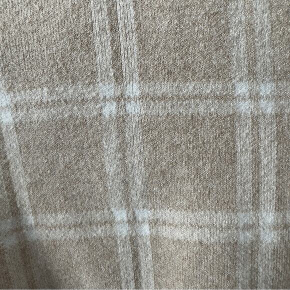 Joie Beige Plaid Cardigan long sleeve cable knit accent button down front - Picture 8 of 12